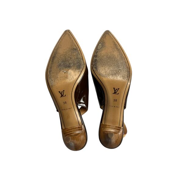 Louis Vuitton Brown Patent Leather Slingback Heels Pumps SZ 38 Italy W/Dustbag - Picture 9 of 13